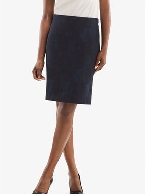 MM Lafleur Noho Navy Jacquard Textured Pencil Skirt